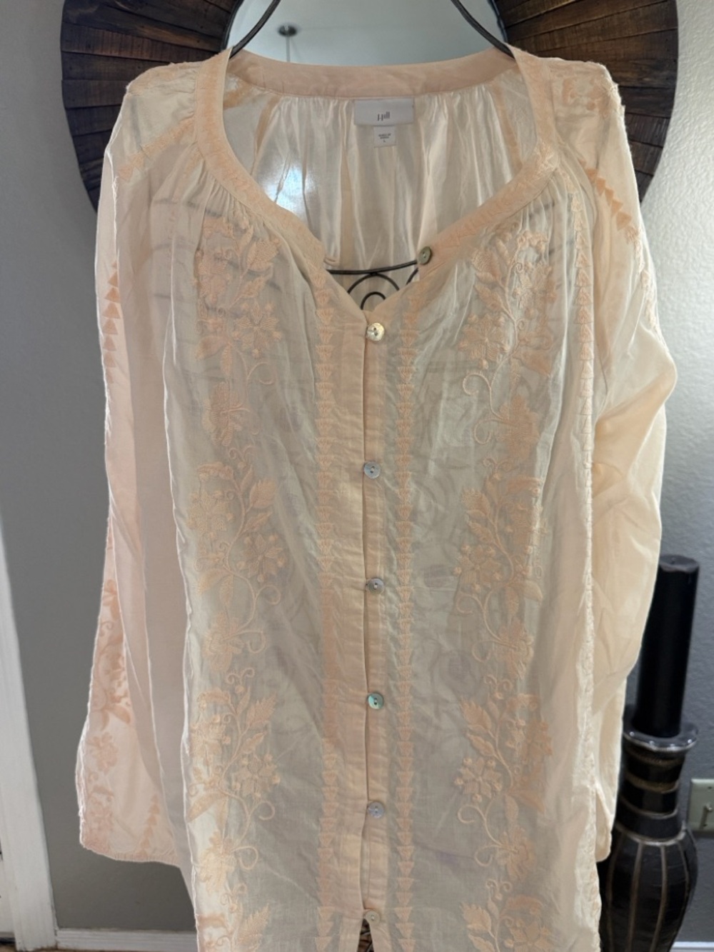 J.Jill Blush Pink Embroidered Tunic Top - L Excellent Condition Never Worn